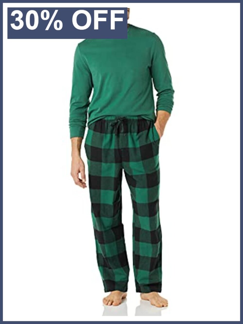 Men's Cotton Flannel Pajama Set Long Sleeve Top & Pants